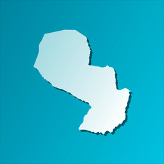Vector isolated illustration icon with light blue silhouette of simplified map of Paraguay. Bright blue background with shadow