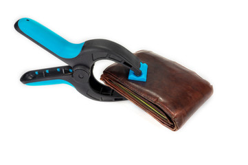 Old leather wallet held by a clasp