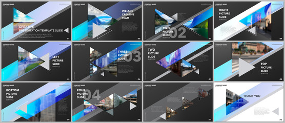 Minimal presentations design, portfolio vector templates with triangles and triangular elements. Multipurpose template for presentation slide, flyer leaflet, brochure cover, report, advertising.