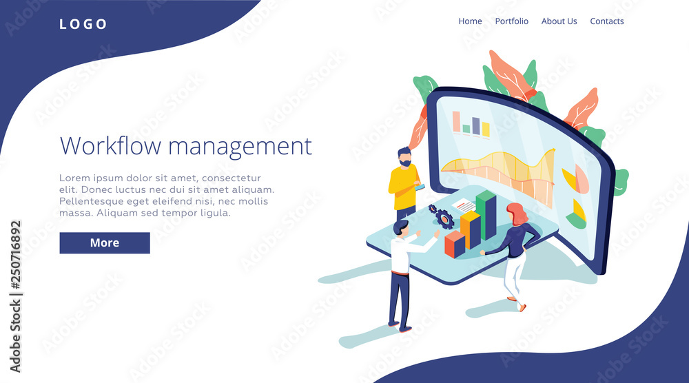 Aufkleber people work in a team and interact with graphs. business, workflow management and office situations.