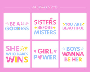 Girl power quotes. Cute vector hand lettering quotes and illustrations.