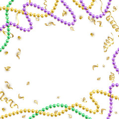 Mardi Gras decorative background with colorful traditional beads on white, vector illustration - 250718658