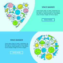 Space theme flyer templates in line style with place for text