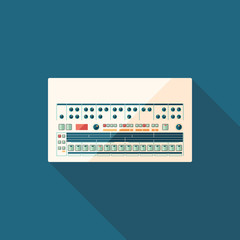 Drum machine flat square icon with long shadows.