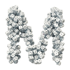 Alphabet letter M, from gambling dice. 3D rendering