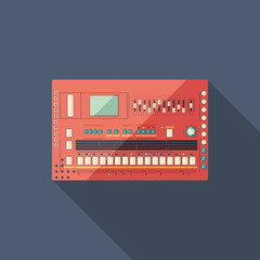 Drum machine flat square icon with long shadows.