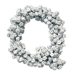 Alphabet letter Q, from gambling dice. 3D rendering