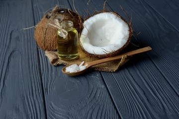  coconut on a wooden table