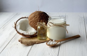  coconut on a wooden table
