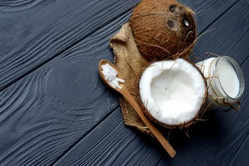  coconut on a wooden table