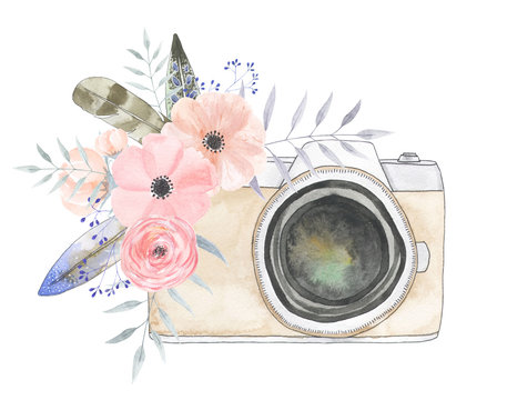 Watercolor camera flower 21