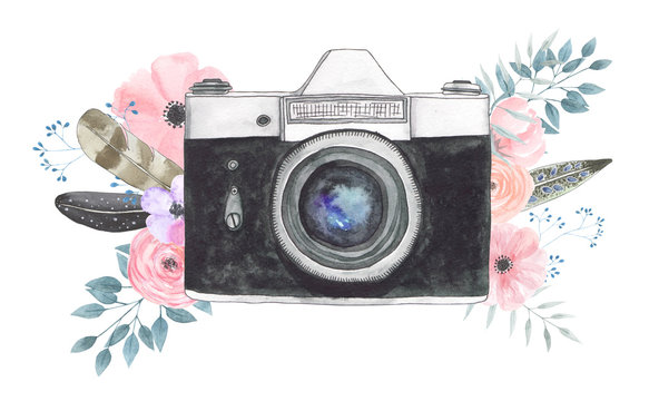 Watercolor camera flower 42