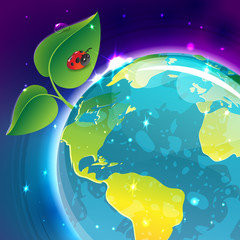 Cartoon vector poster "Earth Day". Save electric energy. Protect the planet Earth