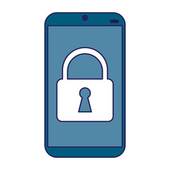 smartphone locked with padlock on screen blue lines