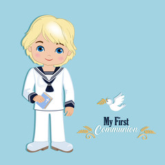 Set of design elements for First Communion for boys. Spanish sailor.