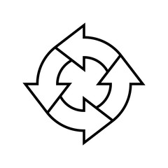 Simple line art recycle sign vector with an arrow loop on white background.