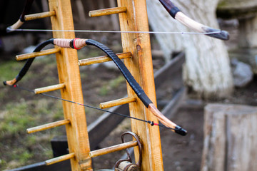 Arrows for the bow. Shooting from the crossbow. The ancient traditions of the war. Archery shooting.