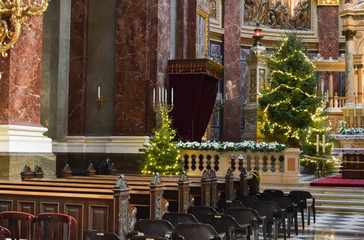Interior of St. Stephen's Basilica (Szent Istvan Bazilika) in Budapest on December 29, 2017.