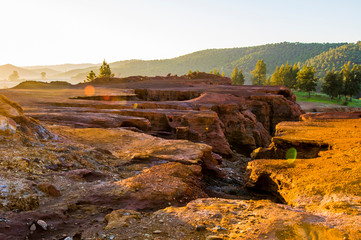 colored mountains and cliffs of Rio Tinto, Andalusia at sunrise