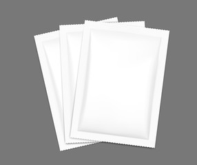 Blank packaging sachet for food, cosmetic and hygiene. Vector illustration. Ready for your design. Taking your 2D design in 3D. EPS10.