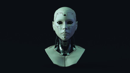 Cyborg with Blue Green Moody 80s lighting  Front 3d illustration 3d render
