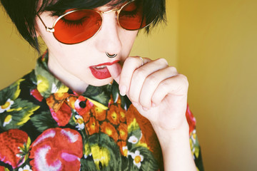 Androgynous female model with retro style