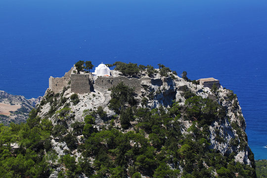 Monolithos castle landscape view on rhodes island Greece