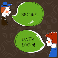 Writing note showing Secure Data Login. Business photo showcasing set of credentials used to authenticate user use service Hand Wo analysis Talking photo with Blank Color Speech Bubble