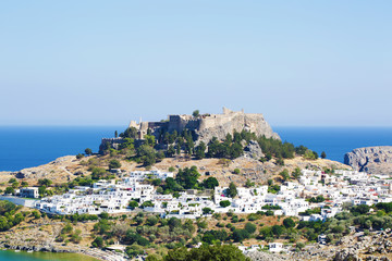 Lindos city castle located on Rhodes island in Greece