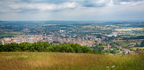 Autun - elelvated view looking down on the city of Autun and its Cathedral in Burgundy, France