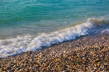 Greece, Aegean sea with waves, landscape beautiful bright photo