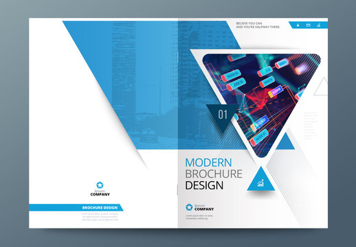 Blue Business Report Cover Layout with Triangles