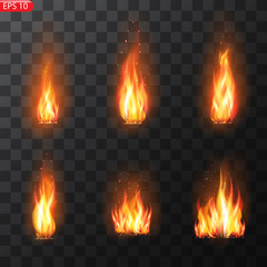 Trail of fire.Burning flames translucent elements special Effect.Realistic burning fire flames vector effect 
