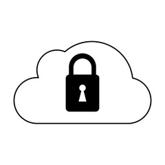 cloud computing with padlock symbol black and white