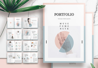 Portfolio or Lookbook Layout with Pink and Green Accents