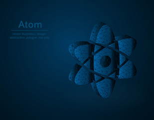 Atom symbol low poly vector illustration, molecule polygonal icon,isometric icon, Science, chemistry and physics concept illustration, dark blue background