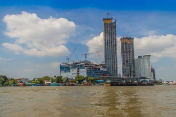 Obraz premium Under construction of ICONSIAM project, a future mixed-use development on the banks of the Chao Phraya River in Bangkok, Thailand