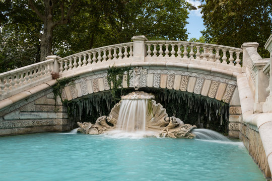 Fountain in the Parc Darcy in Dijon on a sunny day in summer