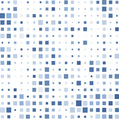 The mosaic of a bright blue squares on a white background. 
