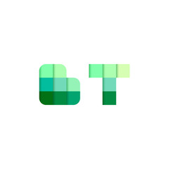 Initial Letters BT, B, T Pixel Brick Logo Design Inspiration in Green Color