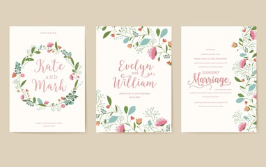 Flower theme for the design of gift flyers. The best cards for a wedding or birthday. Template for decorating of an invitation to flower shop.