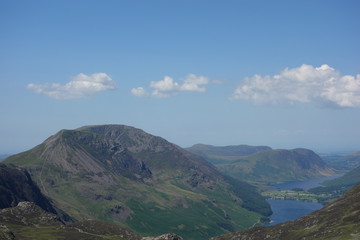 View with High Crag and High Stile fells on left and Buttermere and Crummock Water on right, Lake...