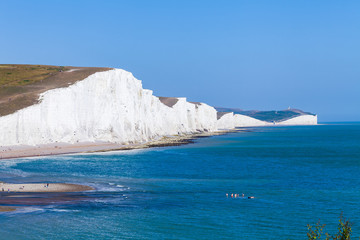 White cliffs of Dover background image. Beautiful sunny day on white cliffs of Dover in Great Britain - obrazy, fototapety, plakaty