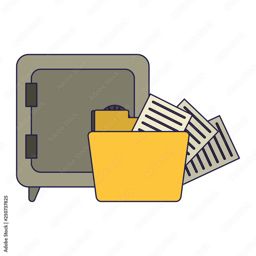 Poster strongbox and folder with files blue lines
