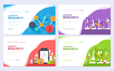 Science information brochure card set. laboratory chemistry template of flyear, web banner, ui header, enter site. Layout invintation modern slider