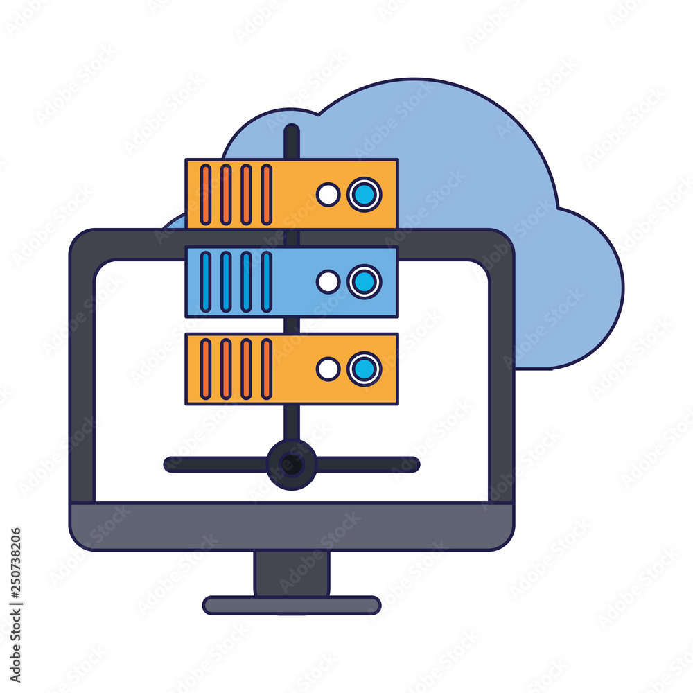 Aufkleber computer database and cloud computing blue lines