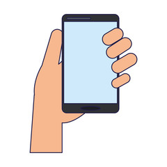 hand holding smartphone blue lines