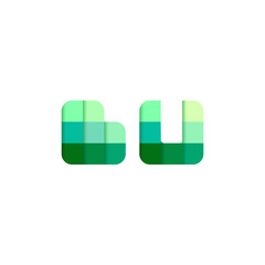 Initial Letters BU, B, U Pixel Brick Logo Design Inspiration in Green Color