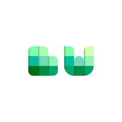 Initial Letters BW, B, W Pixel Brick Logo Design Inspiration in Green Color