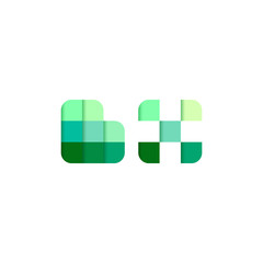 Initial Letters BX, B, X Pixel Brick Logo Design Inspiration in Green Color